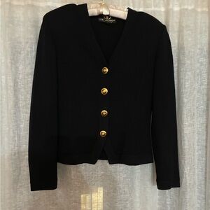 St. John Black Knit Cardigan with Gold Accent